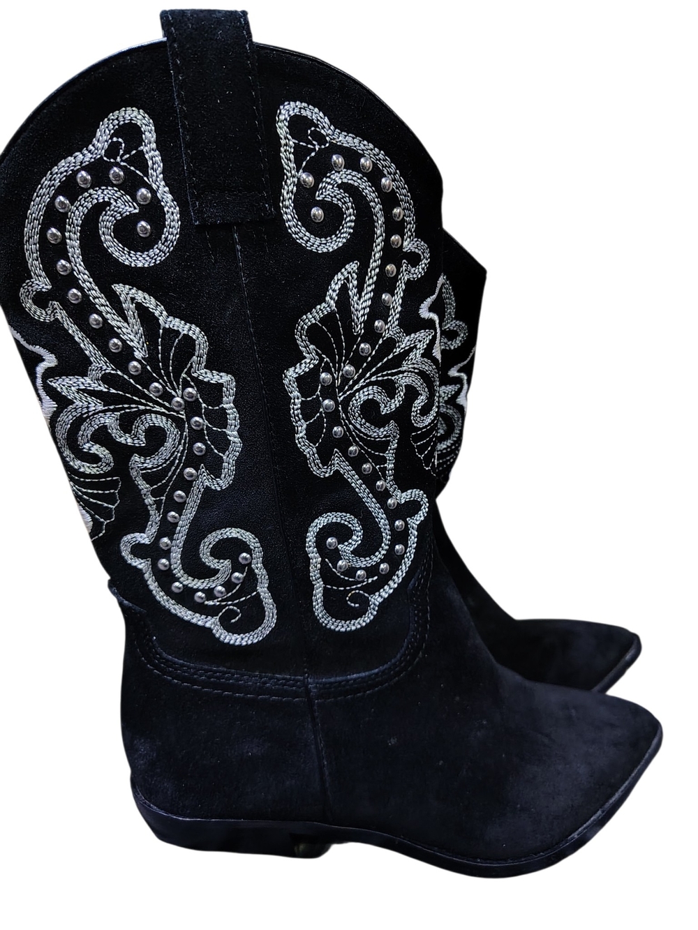 Dolce Vita Black Suede Western Embellished Mid-Heel Boots